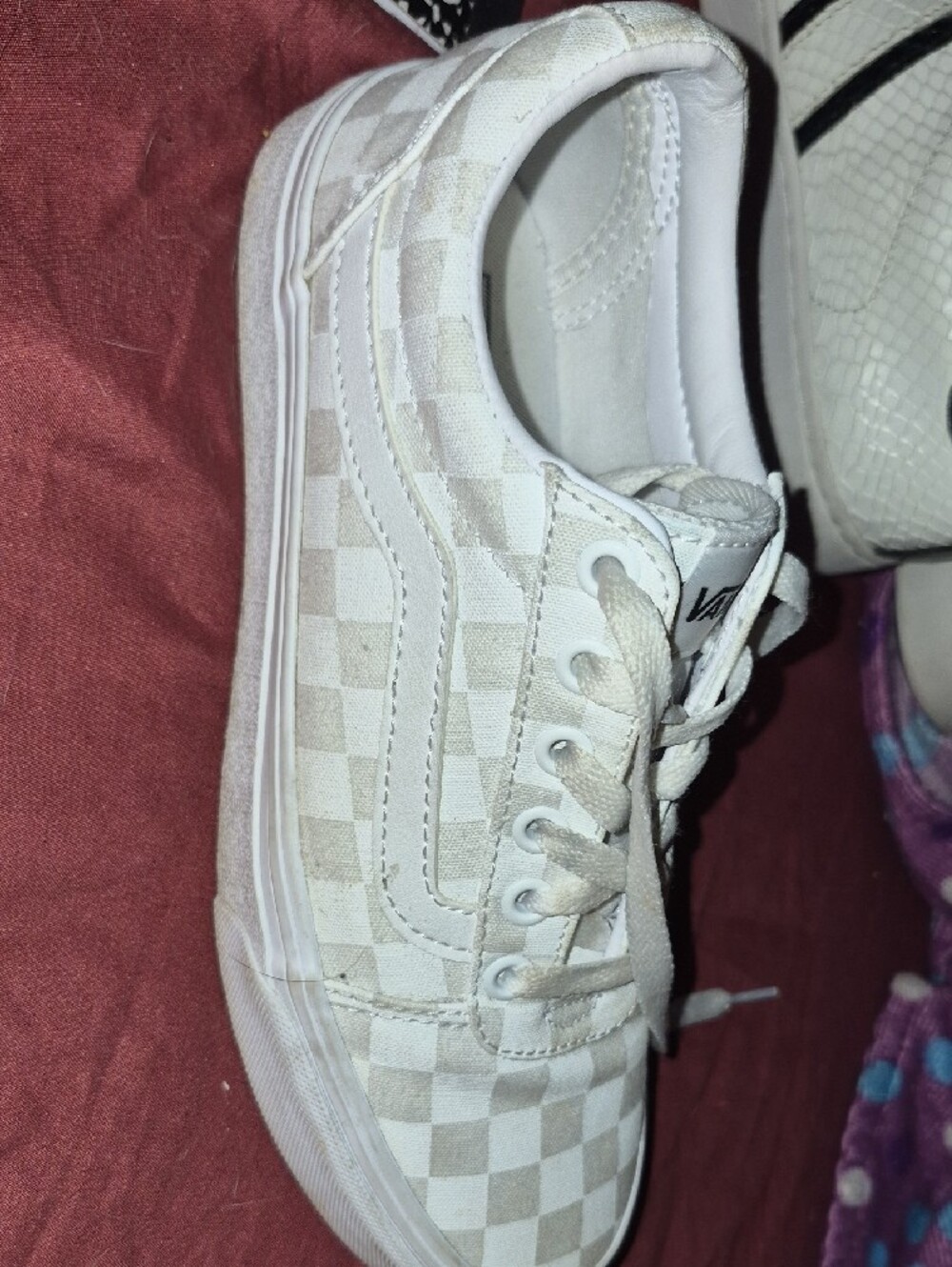 Vans White/Cream Checkerboard Low Top Sneakers - Picture 8 of 11